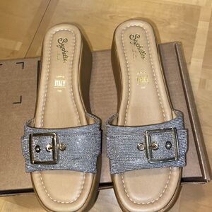 Seychelles Women’s Sandals 9.5 Silver Sparkle Made in Italy Strappy Dress Shoes